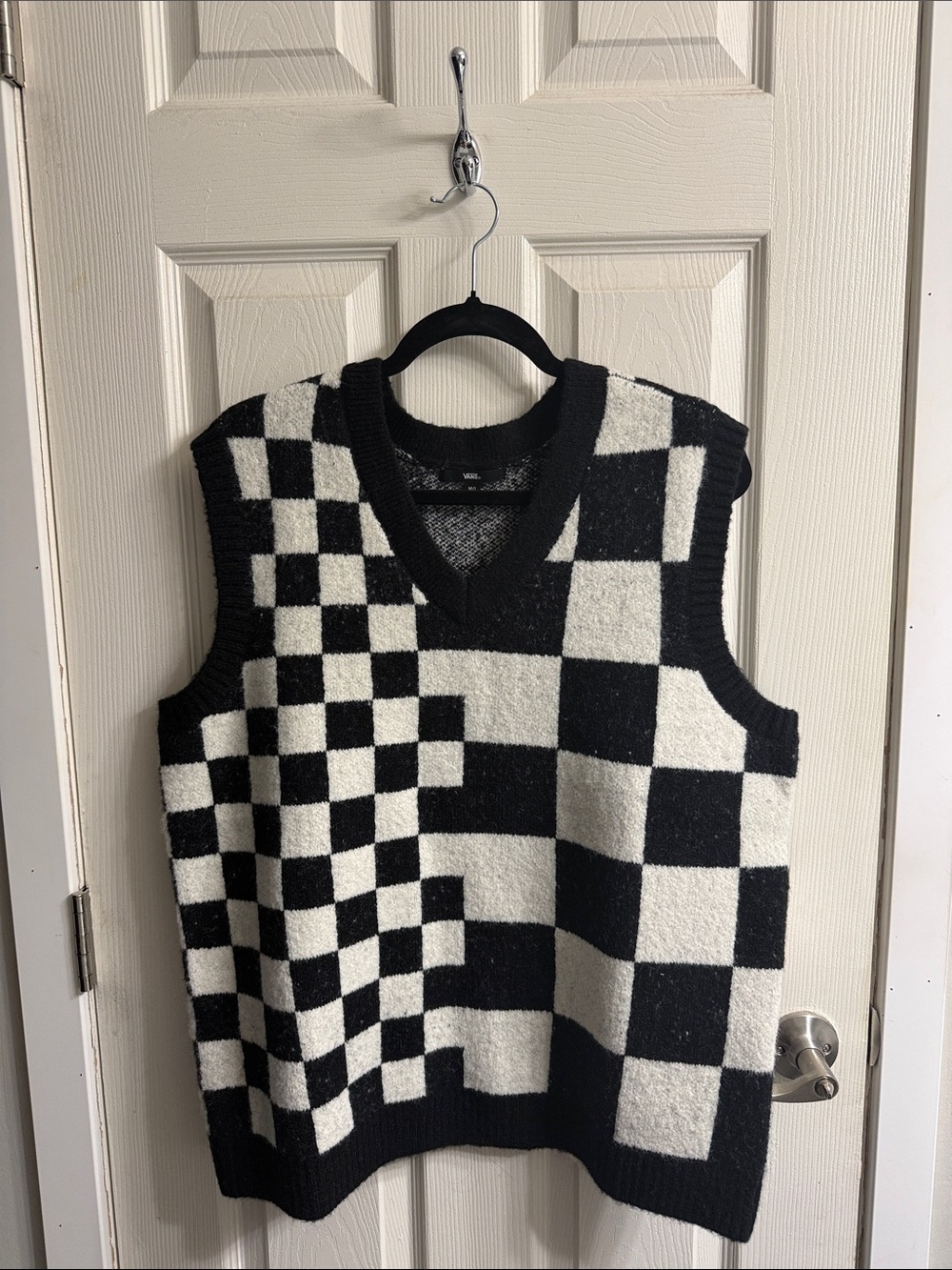 Vans Black and White Checkerboard V-Neck Sweater Vest